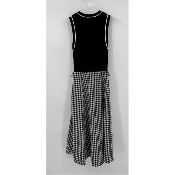 Tanya Taylor Devon midi dress black white gingham plaid check ribbed NO BELT M - Picture 4 of 5